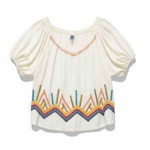 Ivy Jane Embroidered Peasant Top XS – Boho Fiesta Cotton Gauze Blouse